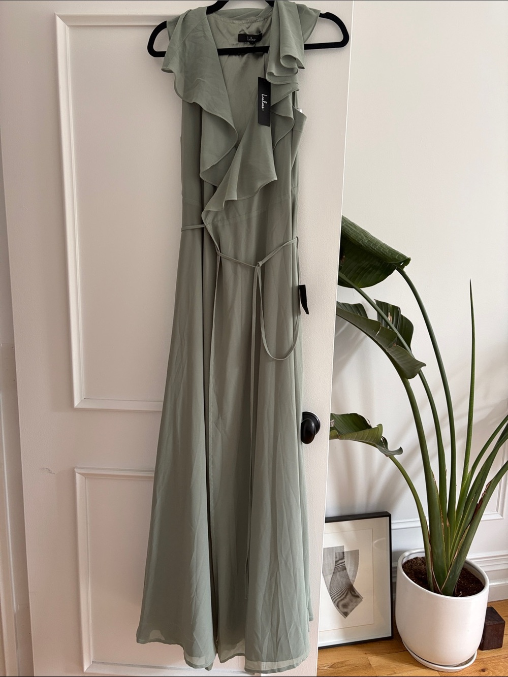Lulu's Light Sage Green Ruffle-Front Maxi Dress